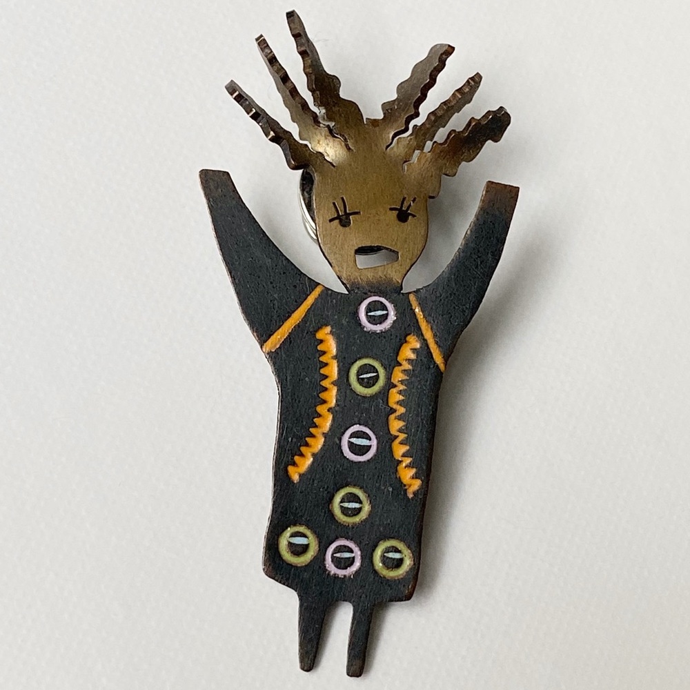 Whimsical Artist Made Metal Brooch-Little Girl